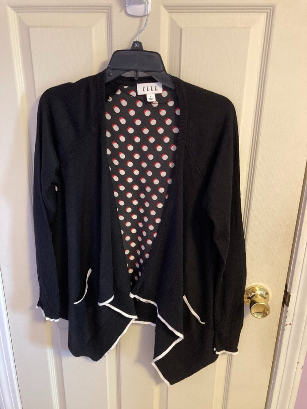 Elle Sheer Back Polka Dot Open Cardigan Size Large